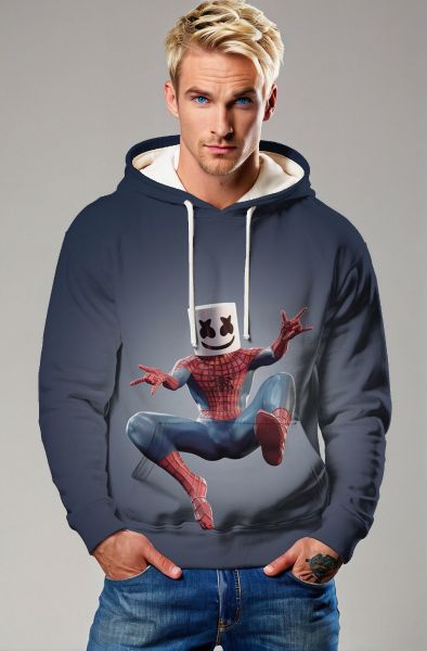 Marshmello Spidey Drop Hoodie – Grey Blue Hero Beats Pullover