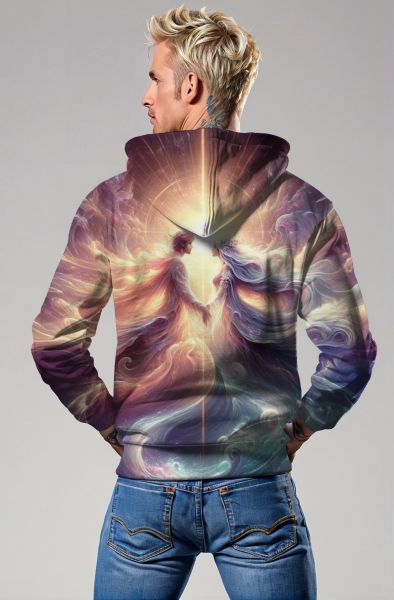 Gemini Astral Union Collection: Purple Hoodie, Sweatshirt, Zip-Up, T-Shirt with Radiant Twin Spirits Design-Zip Up Hoodie