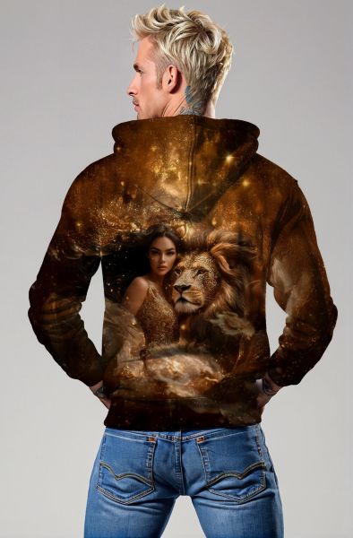 Cosmic Lioness: The Golden Roar Hoodie, Sweatshirt, Zip-Up, T-Shirt-Zip Up Hoodie