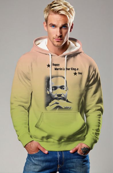 Comfortable Soft Gradient Green Martin Luther King Print Versatile Elegant Hoodie