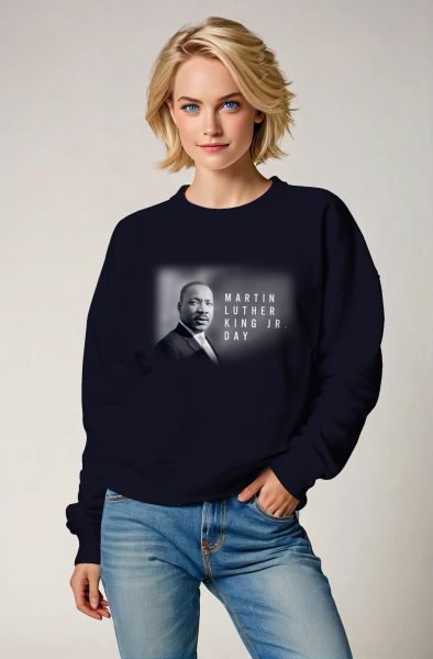 Stylish Dark Blue Martin Luther King Printed Casual Crewneck Sweatshirt