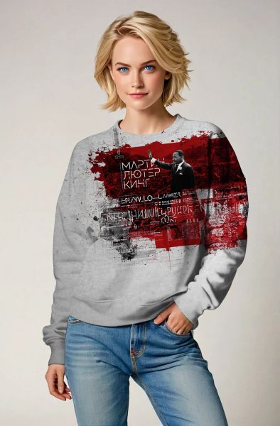 MLK Red Ink Print Trendy Crewneck Sweatshirt