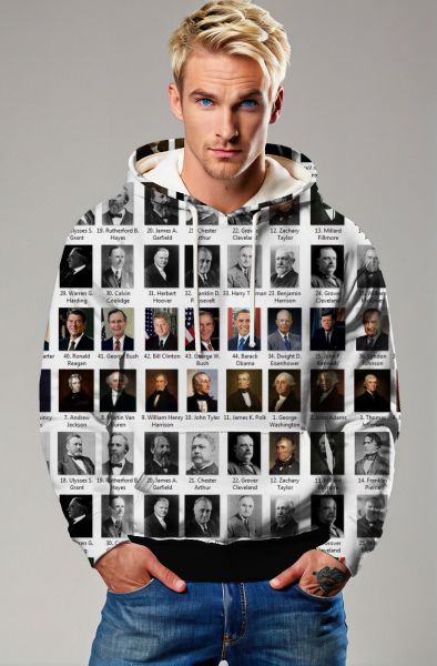 Presidential Portrait Black and White Hoodie Comfort Fit White Background