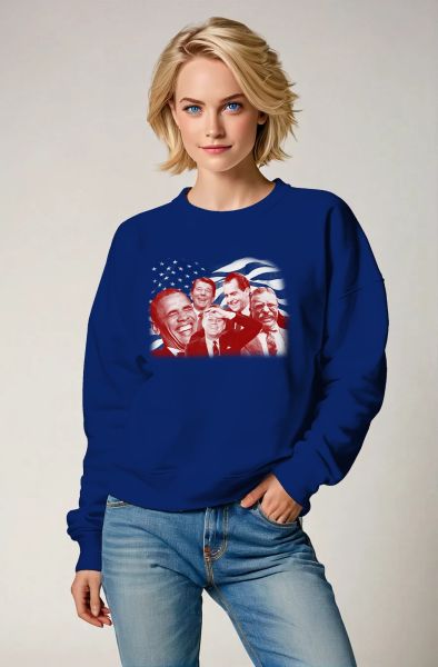 Presidential Memorial Blue Red Realistic Portrait Crewneck Sweater