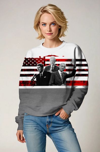 Patriotic American Flag Presidential Portrait White Crewneck Sweatshirt