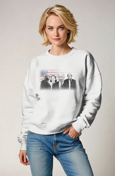 White Cozy Vintage Black White Portrait American Presidential Memorial Crewneck Sweatshirt