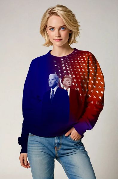 Biden Trump Presidential Memorial Blue and Red Colorblock Sweatshirt