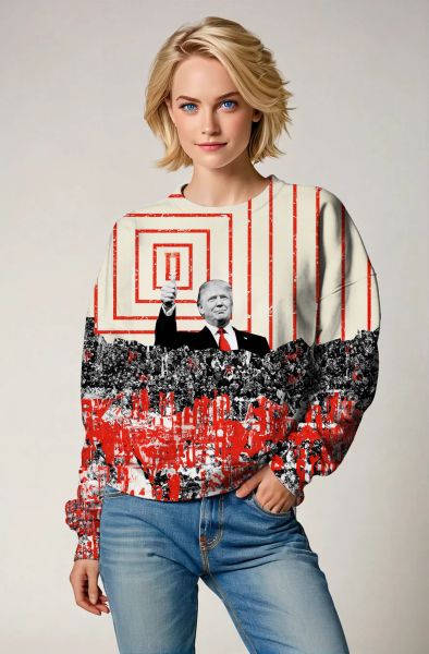 Red Trump Presidential Memorial Casual Print Sweater
