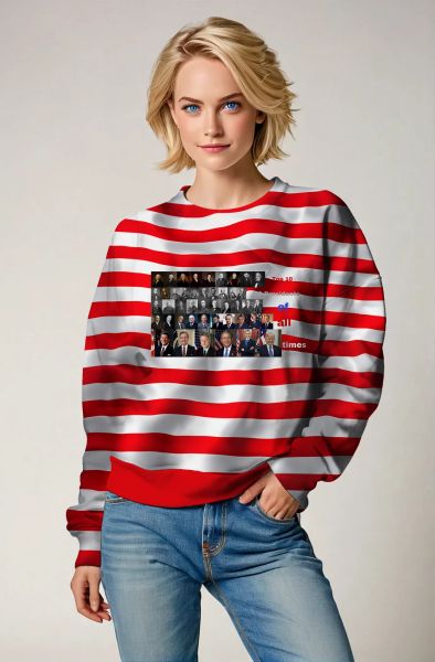 Presidential Memorial Red Unisex Crewneck Sweatshirt with Historical Presidents Print