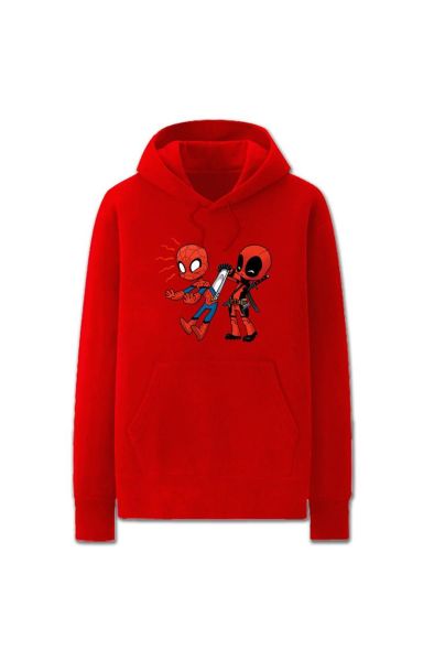 Funny Solid Color Spiderman and DeadpoolCartoon Style Cute Funny Solid Color Spider Hoodie Solid-Red