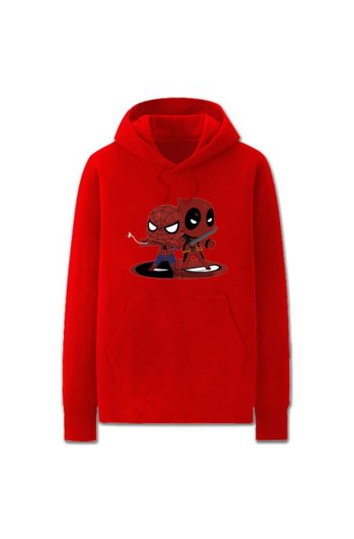 Solid Color Cartoon Style Spiderman Deadpool Funny Spiderman Hoodie Solid-Red