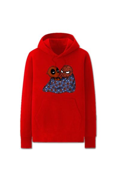 Solid Color Spiderman Deadpool Cartoon Style Super Funny Spiderman Hoodie Solid-Red