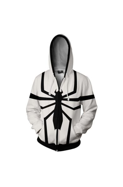 Zip Up Spiderman Zip Up Hoodie Black White