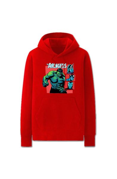 Avengers Solid Color Hulk Cartoon Marvel Inspired Hoodie Solid Urban Style-Red
