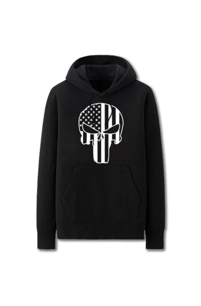 Avengers Solid Color Punisher Sup Marvel Inspired Hoodie Solid-Black