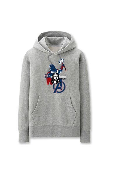 Avengers Solid Color Thor Cartoon Marvel Inspired Hoodie Solid-Grey