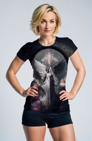 Gemini Light and Dark Wings Collection: Dark Gray Hoodie, Sweatshirt, Zip-Up, T-Shirt with Angelic and Dark Twin Figures-T-Shirt