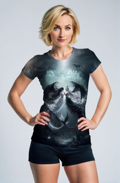 Gemini Twin Souls Collection: Black Hoodie, Sweatshirt, Zip-Up, T-Shirt with Dark and Light Angelic Twins Design-T-Shirt