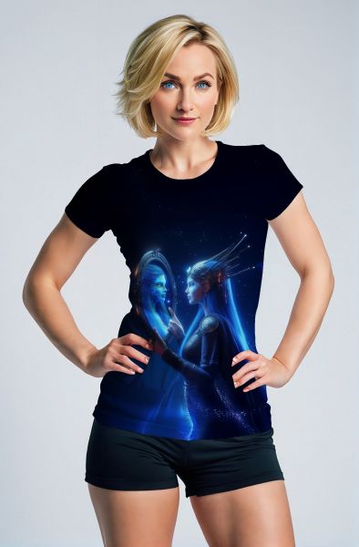 Gemini Mirror Reflections Collection: Navy Hoodie, Sweatshirt, Zip-Up, T-Shirt with Twin Faces and Mirror Effect-T-Shirt