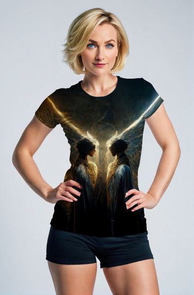 Gemini Zodiac Collection: Angelic Reflection - Light and Shadow Faces-T-Shirt