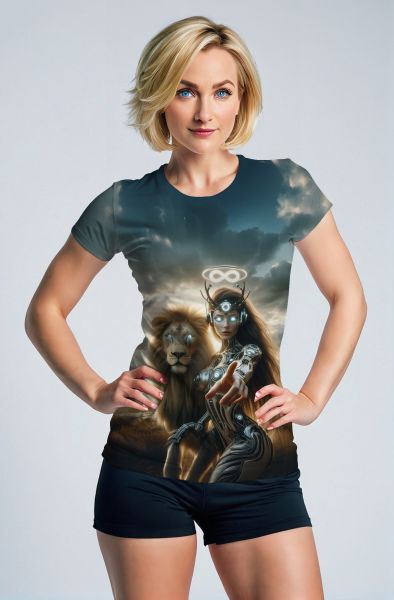 Infinite Majesty: The Cyber Lioness Hoodie, Sweatshirt, Zip-Up, T-Shirt-T-Shirt