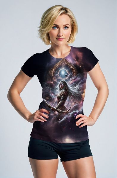 Sagittarius' Cosmic Huntress: Archer of the Celestial Realm Hoodie, Sweatshirt, Zip-Up, T-Shirt-T-Shirt
