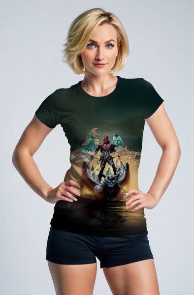 Dark Green & Black Red Hood Graphic T‑Shirt