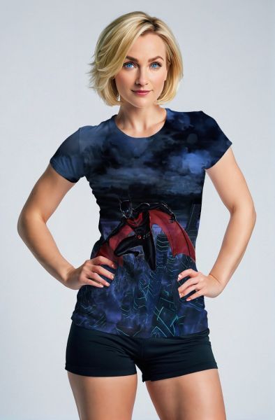 Dark Blue Future Knight Graphic T‑Shirt – Urban Hero Skyline Design