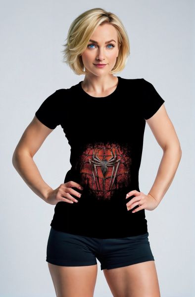 Black Spider Emblem T‑Shirt – Distressed Red Web Print