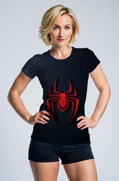 Black T‑Shirt with 3D Red Spider Graphic