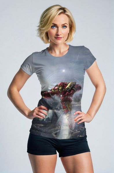 Marvel Avengers Inspired Men’s Red and Gold Hulkbuster Battle Scene Graphic T-Shirt