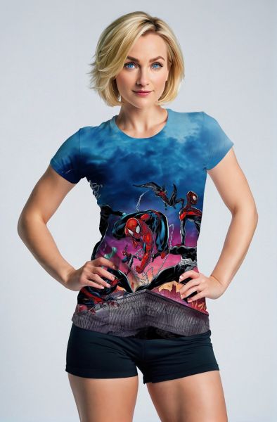 Spider-Man Into the Spider-Verse Team Battle Skyline Marvel Design T-Shirt
