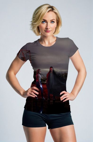 Dark Gray T-Shirt with Superhero Characters Print