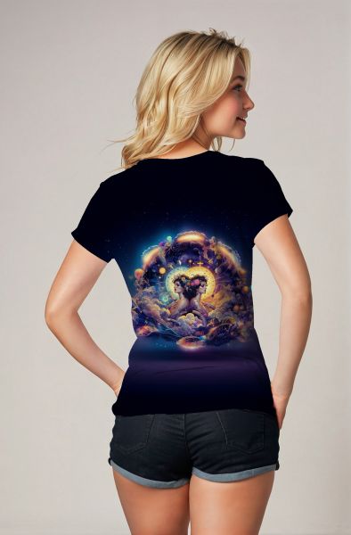 Gemini Celestial Twins Collection: Black Hoodie, Sweatshirt, Zip-Up, T-Shirt with Zodiac Clock and Mystical Twin Faces-T-Shirt