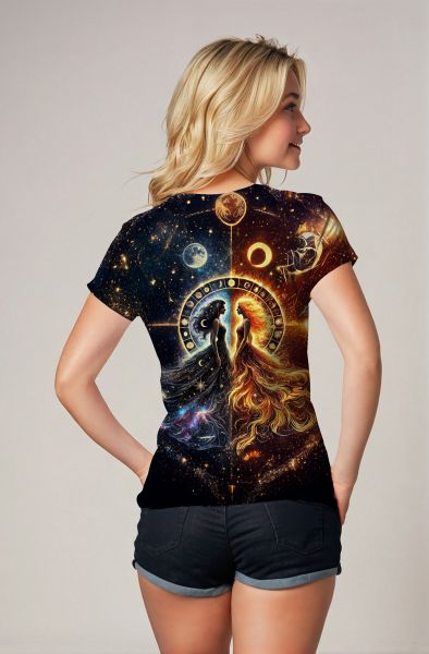 Gemini Eclipse Duality Collection: Black Hoodie, Sweatshirt, Zip-Up, T-Shirt with Celestial Twin Faces and Cosmic Balance