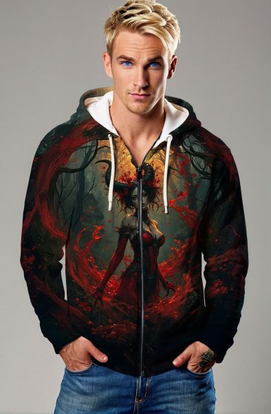 Symbol of Enchantment and Power Aries Spirit Infused in the Dark Forest Queen&#039;s Attire Available as T-Shirts Hoodies Zip-Up Jackets and Pullovers-Zip Up Hoodie