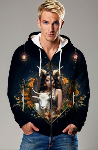 Aries Zodiac Collection: The Majestic Guardian Hoodie, Sweatshirt, Zip-Up, T-Shirt-Zip Up Hoodie