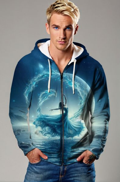 Aquarius Zodiac Collection: Celestial Flow - The Cosmic Dancer Hoodie, Sweatshirt, Zip-Up, T-Shirt-Zip Up Hoodie