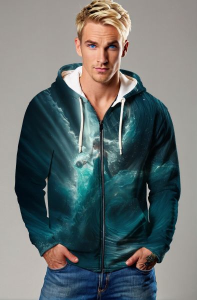Aquarius Zodiac Collection: Cosmic Waterbearer Hoodie, Sweatshirt, Zip-Up, T-Shirt-Zip Up Hoodie