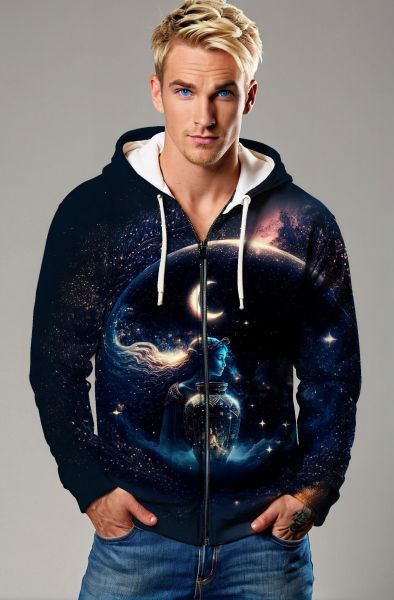 Aquarius Zodiac Collection: Cosmic Waterbearer - The Illuminated Vessel Hoodie-Zip Up Hoodie
