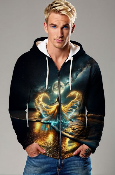Aquarius Zodiac Collection: Lunar Serenity - The Wave Dancer Hoodie-Zip Up Hoodie