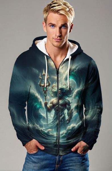 Aquarius Zodiac Collection: Divine Tide - The Cosmic Sovereign Hoodie-Zip Up Hoodie