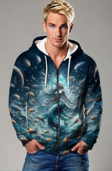 Aquarius Zodiac Collection: Galactic Wisdom - The Starry Vision Hoodie, Sweatshirt, Zip-Up, T-Shirt-Zip Up Hoodie
