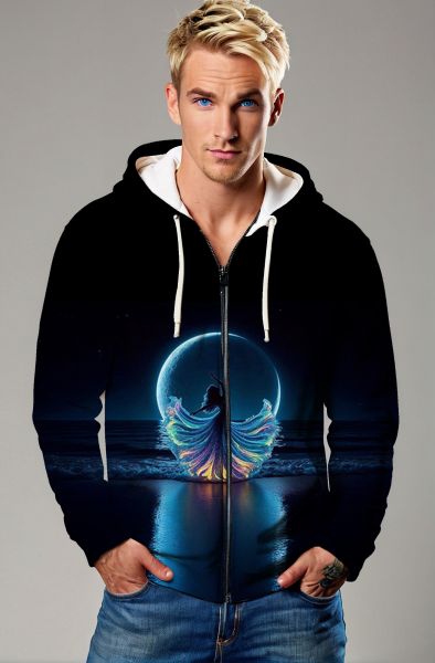Aquarius Zodiac Collection: Cosmic Radiance - The Dance of the Moonlight Hoodie, Sweatshirt, Zip-Up, T-Shirt-Zip Up Hoodie