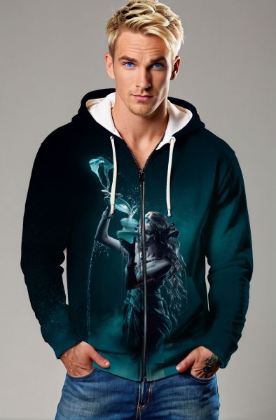 Aquarius Zodiac Collection: Cosmic Flow - The Waterbearer of the Universe Sweatshirt-Zip Up Hoodie