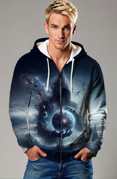 Aquarius Zodiac Collection: Cosmic Waters - The Cosmic Alchemist-Zip Up Hoodie