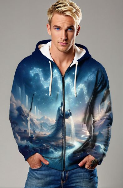 Aquarius Zodiac Collection: Elemental Flow - The Spirit of Water-Zip Up Hoodie