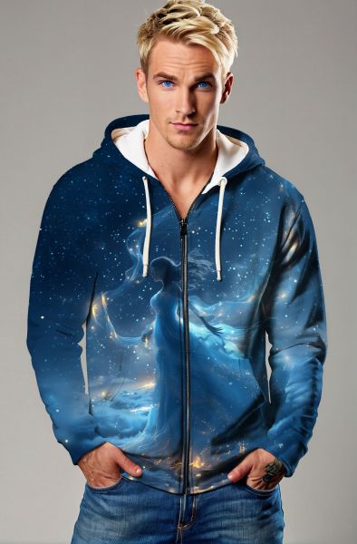 Aquarius Zodiac Collection: Cosmic Flow - The Keeper of the Universe Hoodie, Sweatshirt, Zip-Up, T-Shirt-Zip Up Hoodie
