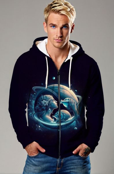 Aquarius Zodiac Collection: Cosmic Flow - The Starry Waters Hoodie, Sweatshirt, Zip-Up, T-Shirt-Zip Up Hoodie