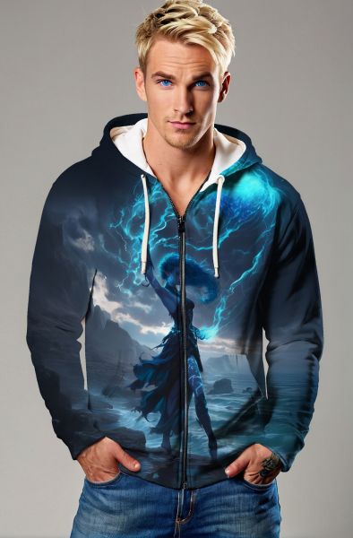 Aquarius Zodiac Collection: Electric Tempest - The Thunder Keeper Hoodie, Sweatshirt, Zip-Up, T-Shirt-Zip Up Hoodie